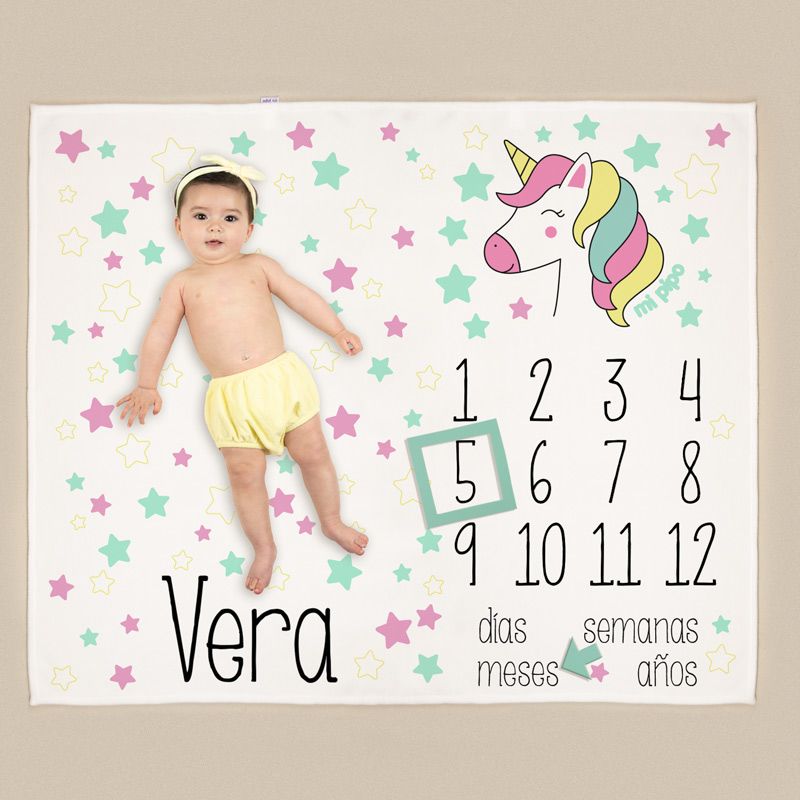 Manta cumplemeses personalizada Unicornio - Nanetes