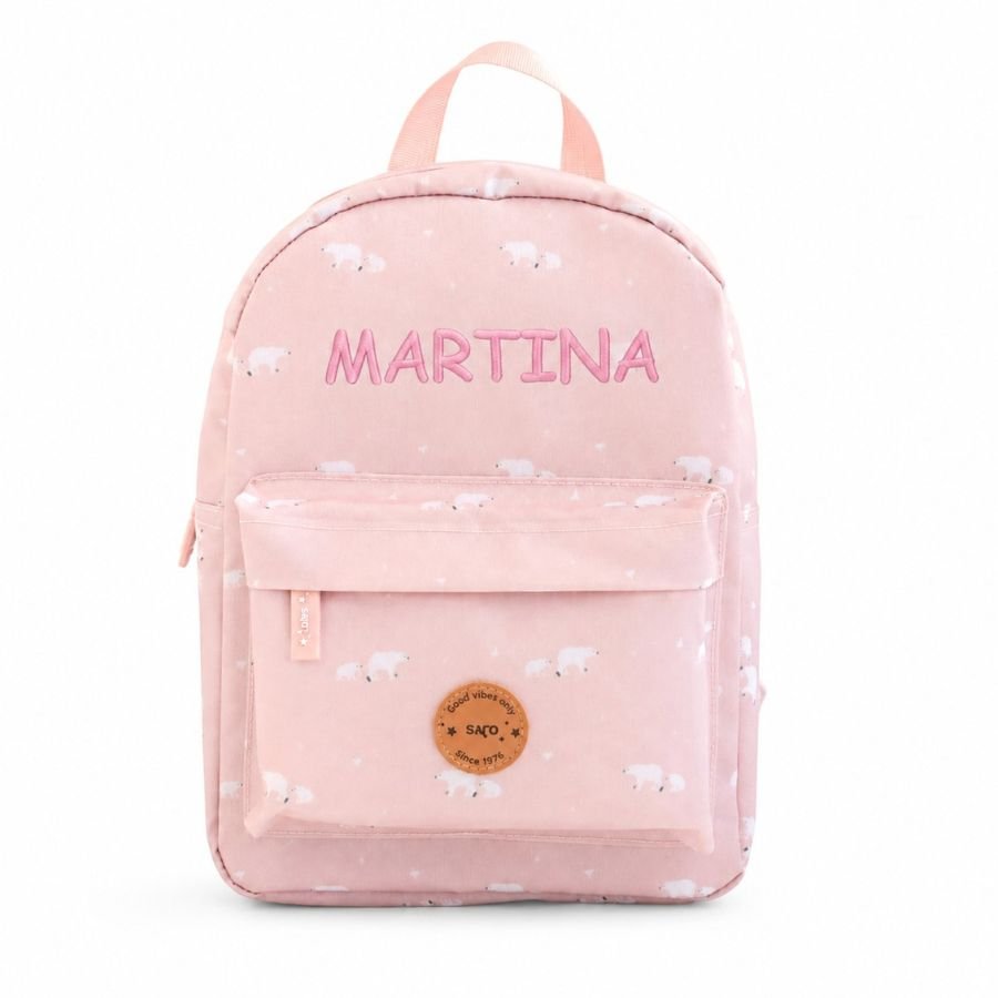 Mochila guardería Oso Polar rosa Saro - Nanetes