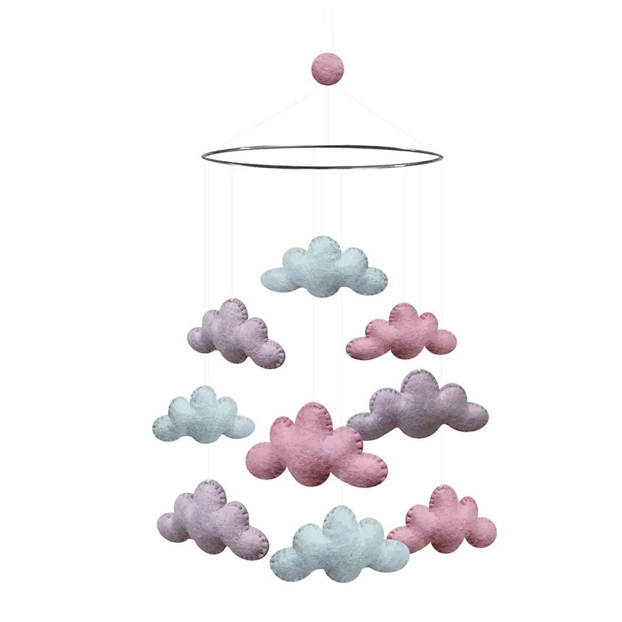Móvil para cuna artesanal Nubes rosa - Nanetes
