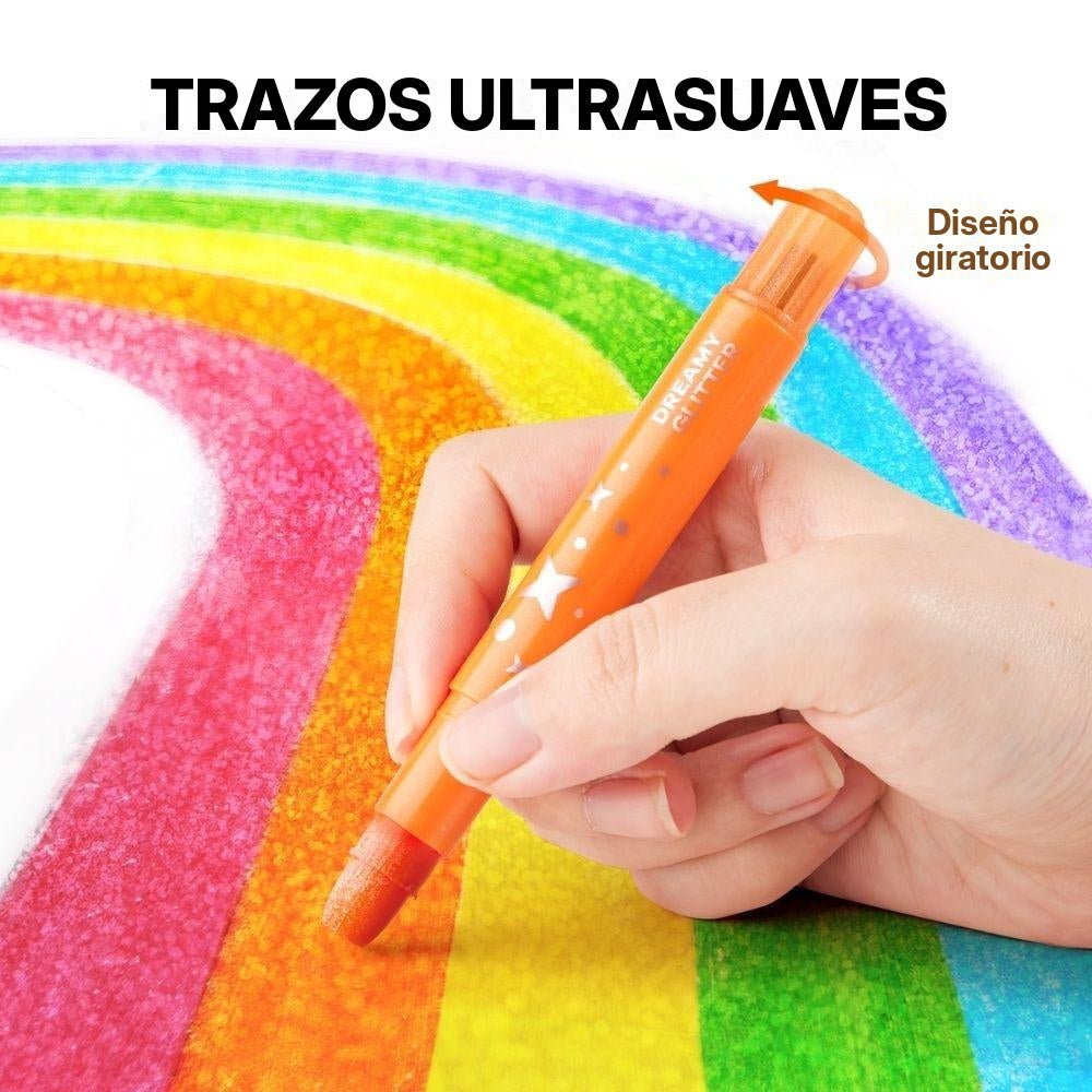 Bote 24 crayones Purpurina No Tóxicos Lavables - Nanetes