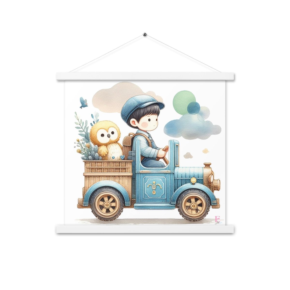 Poster colgador Coche azul - Nanetes