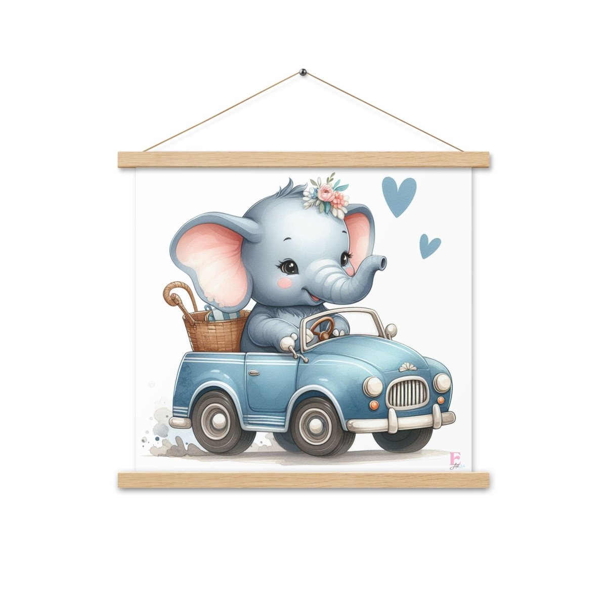 Poster colgador Elefante en coche azul - Nanetes