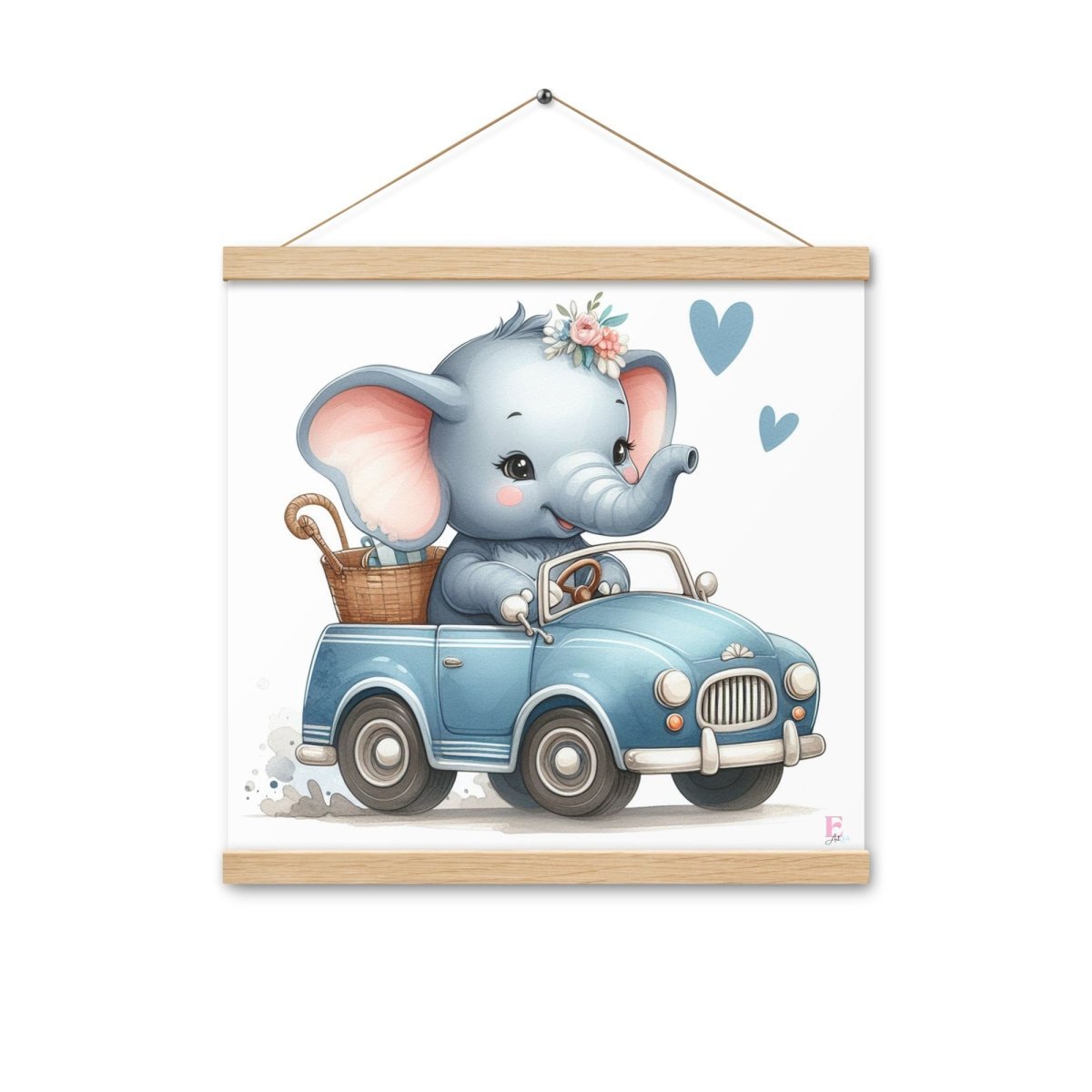 Poster colgador Elefante en coche azul - Nanetes
