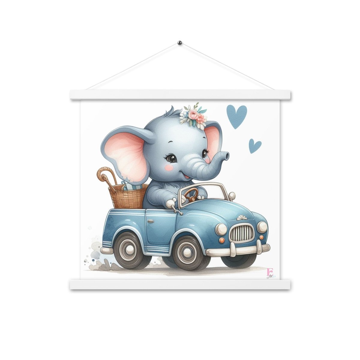 Poster colgador Elefante en coche azul - Nanetes
