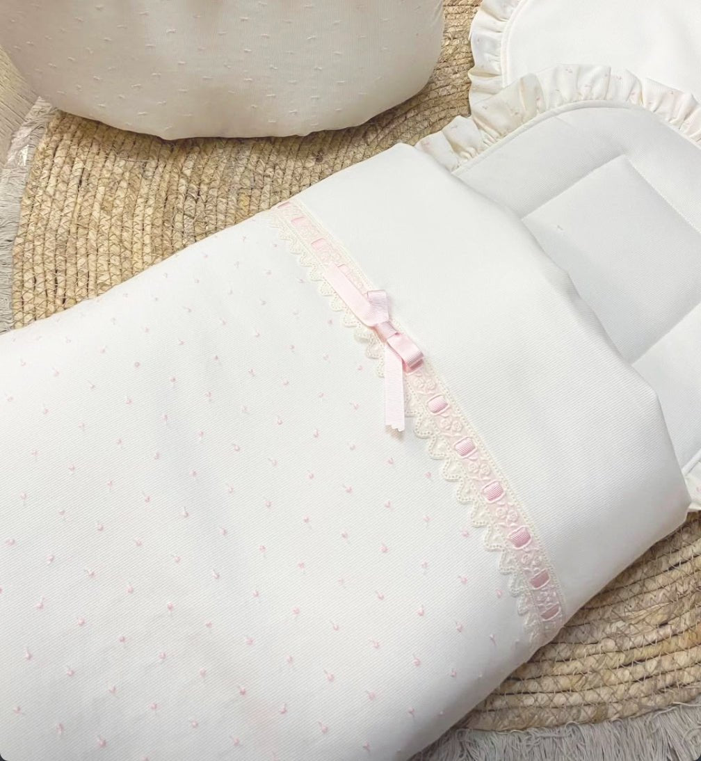 Saco Capazo Plumeti 684 beige/rosa Nanetes - Nanetes