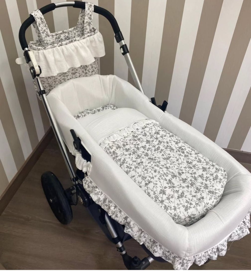 Saco Capazo Florecitas gris bambula Nanetes - Nanetes