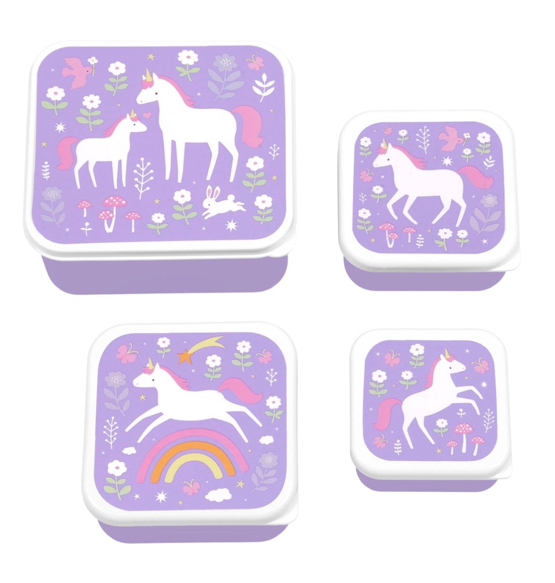 Set x4 fiambreras infantiles Unicornio malva - Nanetes