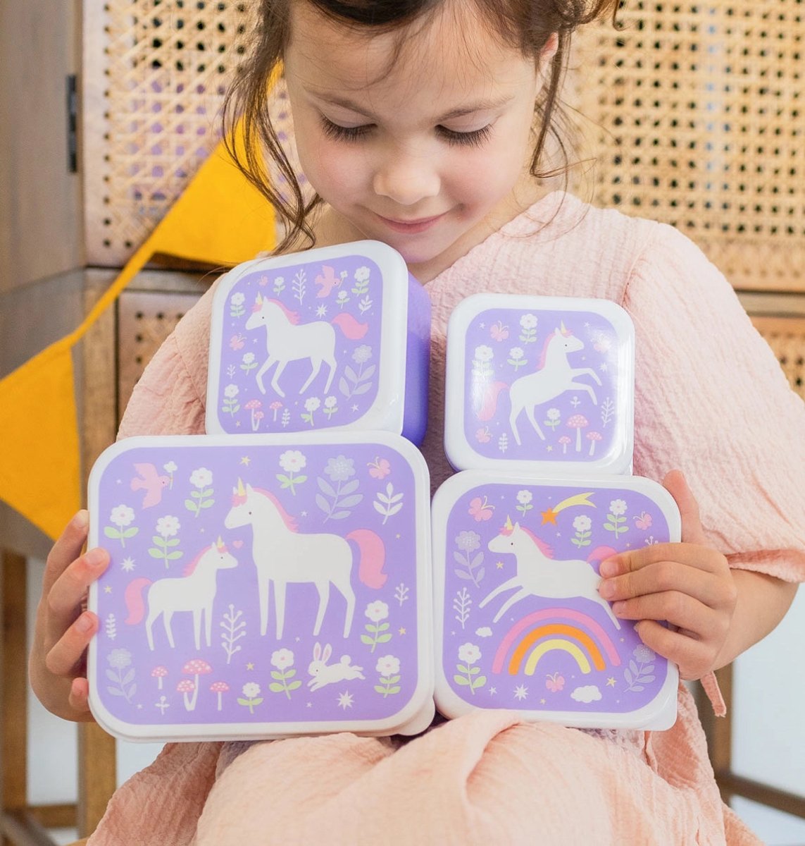 Set x4 fiambreras infantiles Unicornio malva - Nanetes