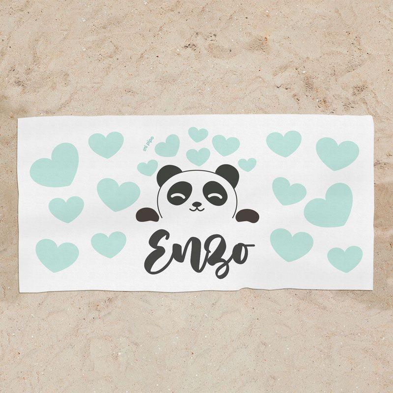 Toalla Ducha Personalizada Infantil Panda Menta - Nanetes #