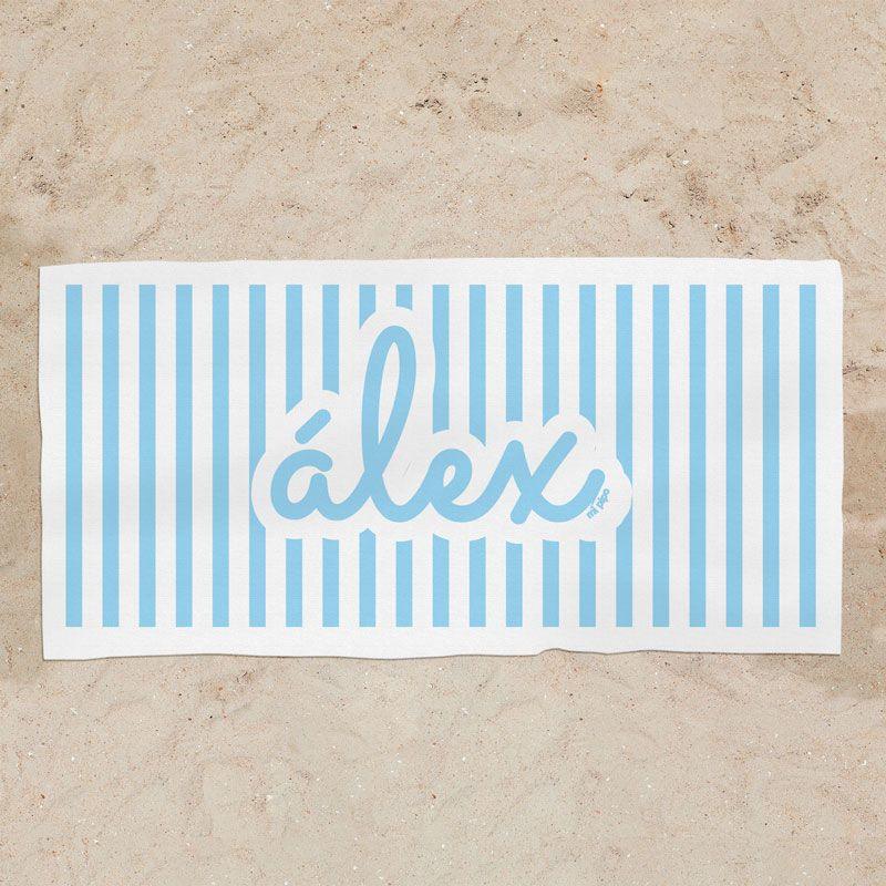 Toalla Ducha Personalizada Rayas Celeste - Nanetes #
