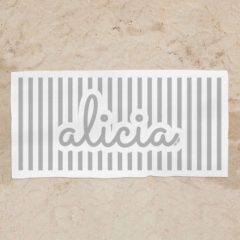 Toalla Ducha Personalizada Rayas Gris - Nanetes #