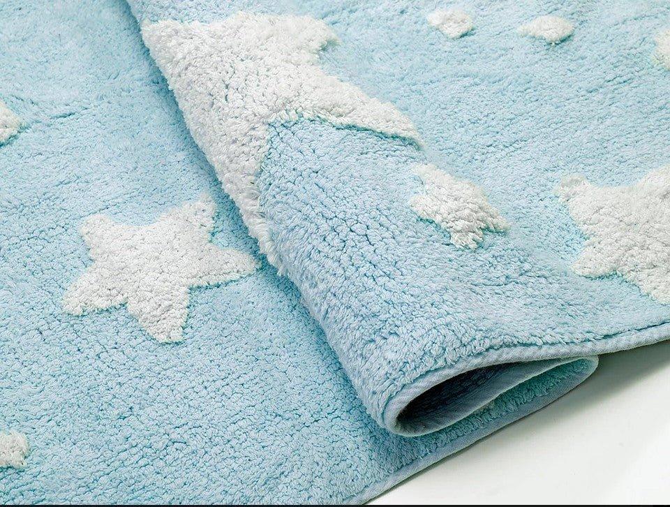 Alfombra Infantil Algodón 100% Lavable Lluvia de Estrellas Aratextil Azul - Nanetes #
