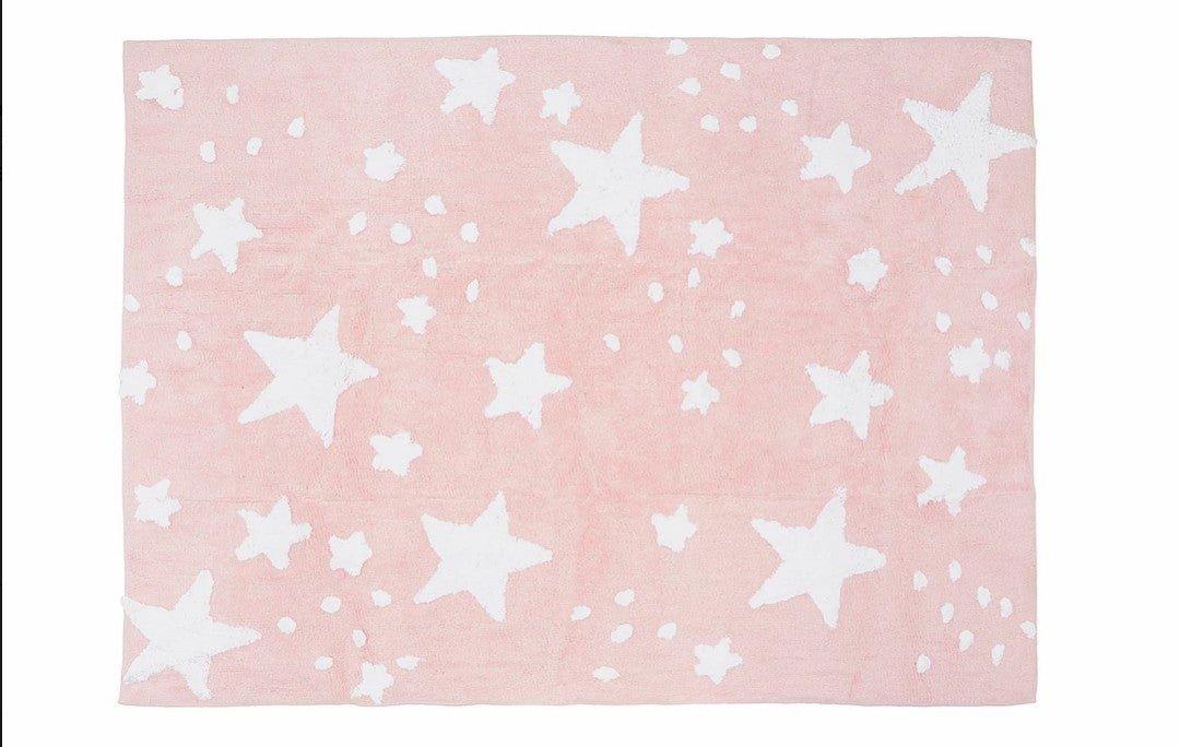 Alfombra Infantil Algodón 100% Lavable Lluvia de Estrellas Aratextil Rosa - Nanetes #