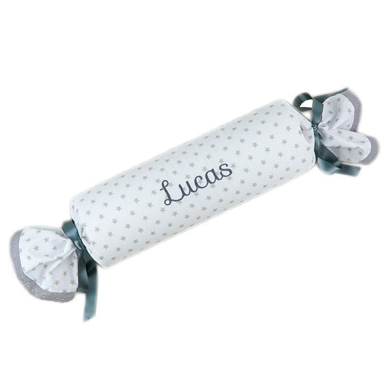 Cojín Caramelo Antivuelco Personalizado Bebé Mi Pipo Estrellas Gris - Nanetes #