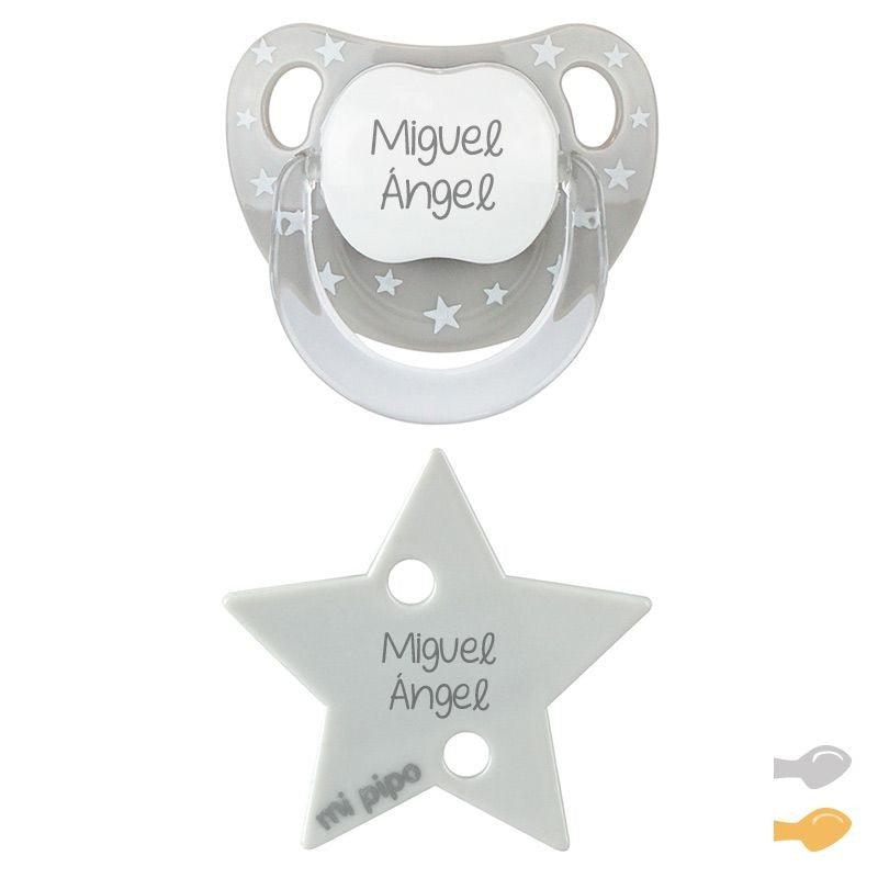 Chupete Personalizado con Broche Chupetero Baby Chic Gris - Nanetes #
