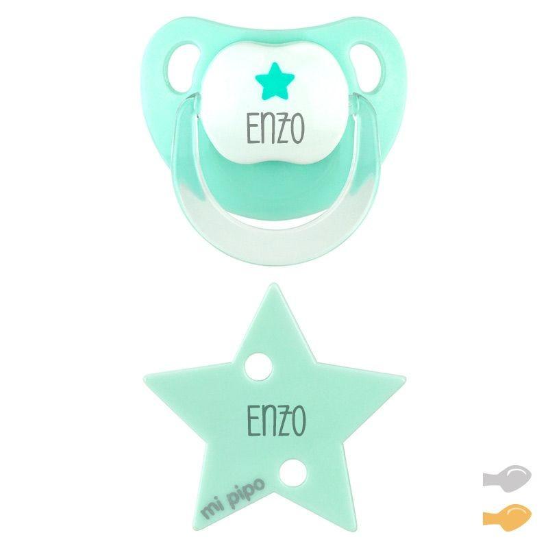 Chupete Personalizado con Broche Chupetero Baby Estrella Aguamarina - Nanetes #
