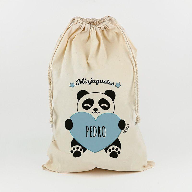 Saco Guarda Juguetes Personalizado Mi Pipo Panda Azul - Nanetes #