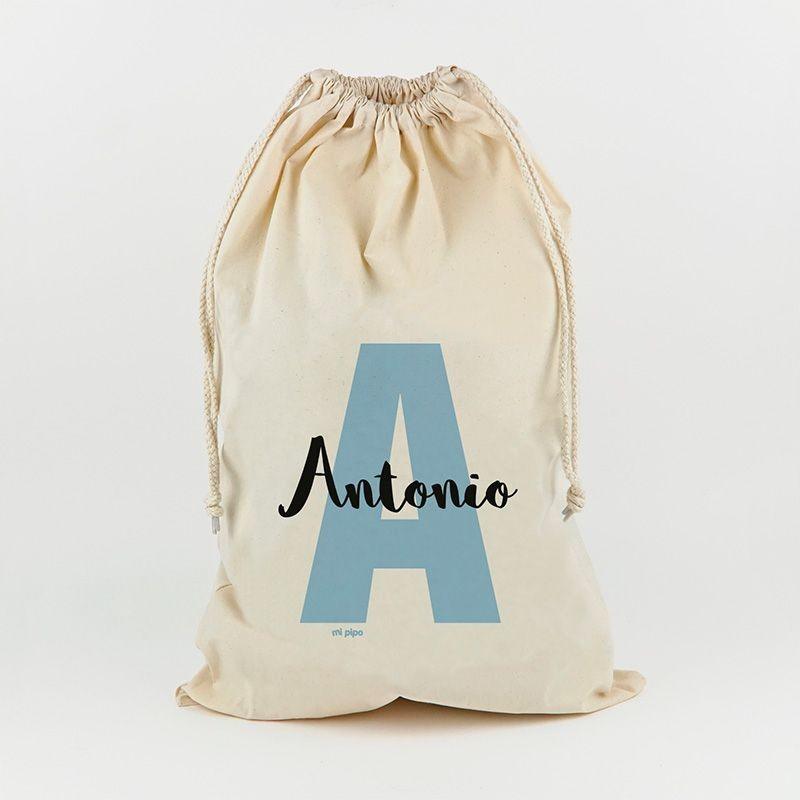 Saco Guarda Juguetes Personalizado Mi Pipo Inicial Azul - Nanetes #