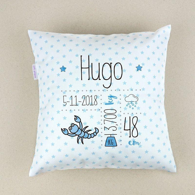 Cojín Personalizado Datos Nacimiento Bebé Mi Pipo Horoscopo azul - Nanetes #