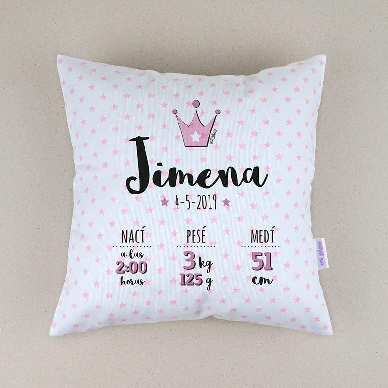 Cojín Personalizado Datos Nacimiento Bebé Mi Pipo Corona Rosa - Nanetes #
