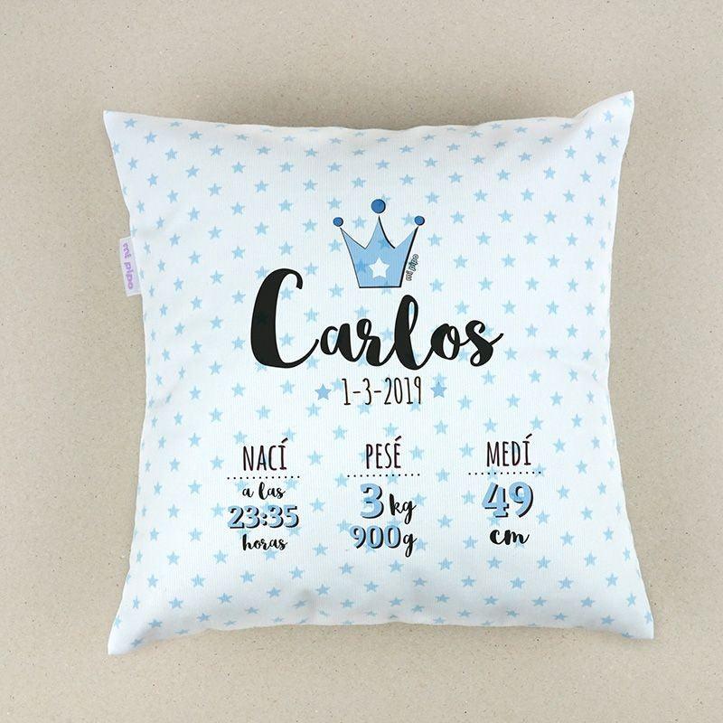 Cojín Personalizado Datos Nacimiento Bebé Mi Pipo Corona Azul - Nanetes #