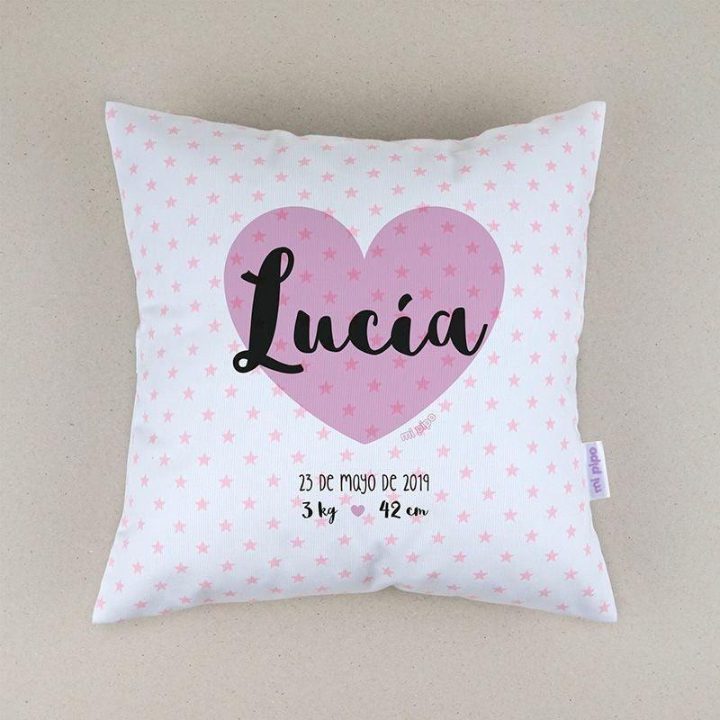 Cojín Personalizado Datos Nacimiento Bebé Mi Pipo Corazón Rosa - Nanetes #