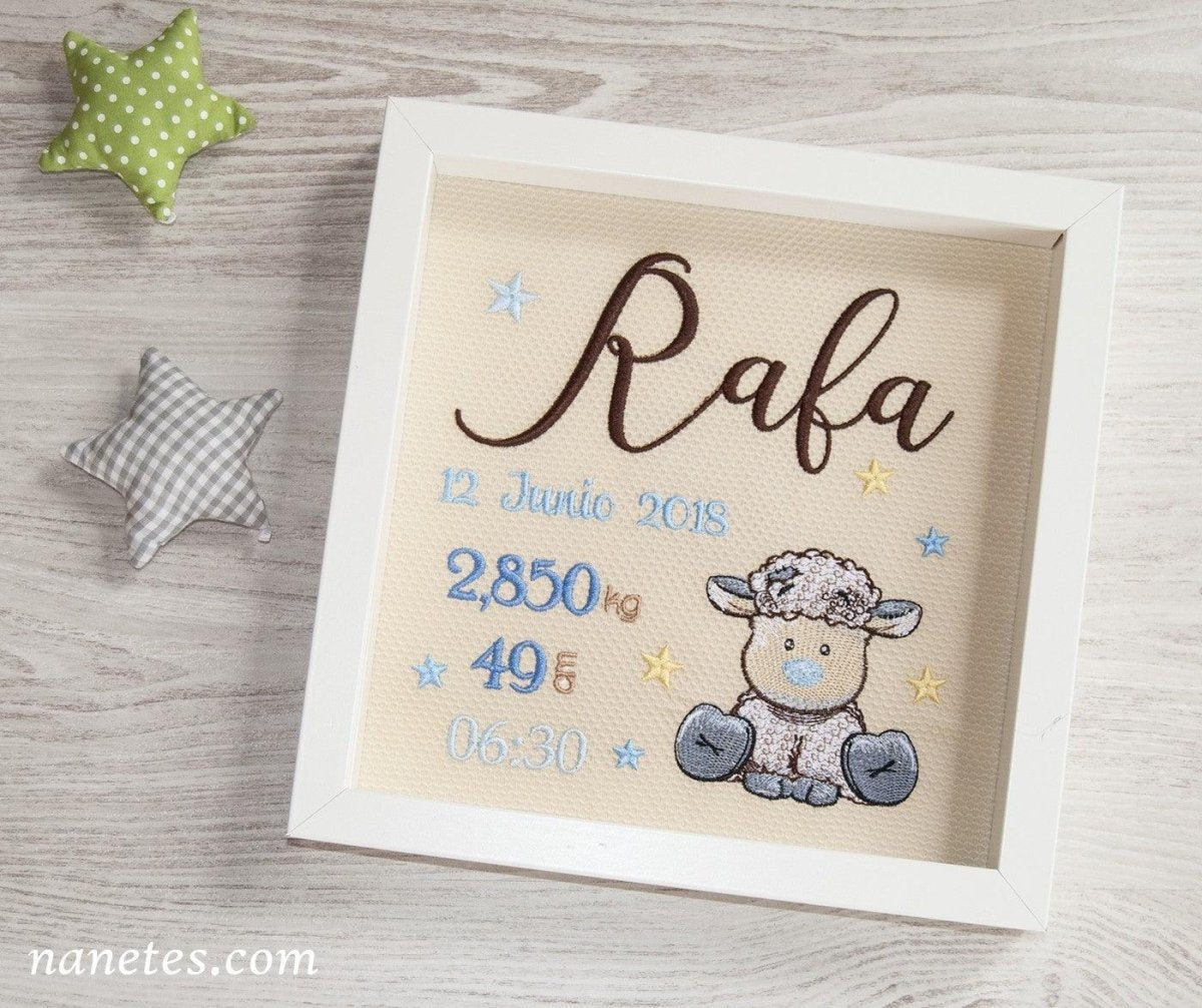 Cuadro Nacimiento Bebé Personalizado Nanetes Cordero Old Toy - Nanetes
