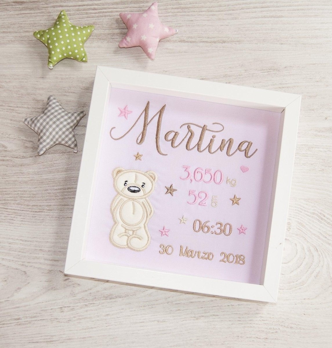 Cuadro Nacimiento Bebé Personalizado Nanetes Oso Timido - Nanetes