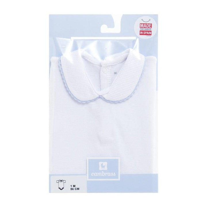 Body Cuello Piqué Bebé Primera Puesta Manga Corta Cambrass Ribete Celeste - Nanetes #