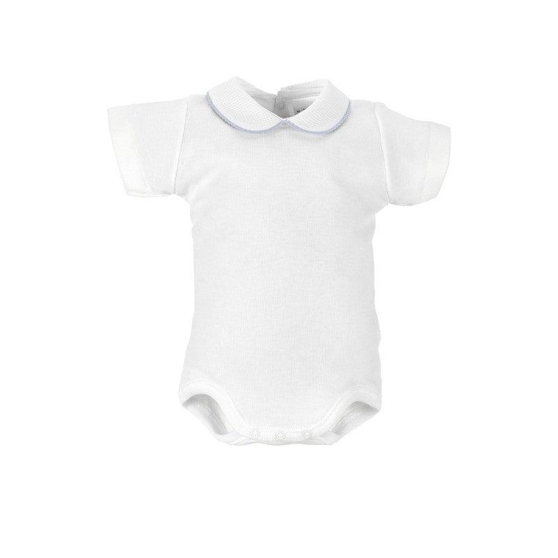 Body Cuello Piqué Bebé Primera Puesta Manga Corta Cambrass Ribete Celeste - Nanetes #
