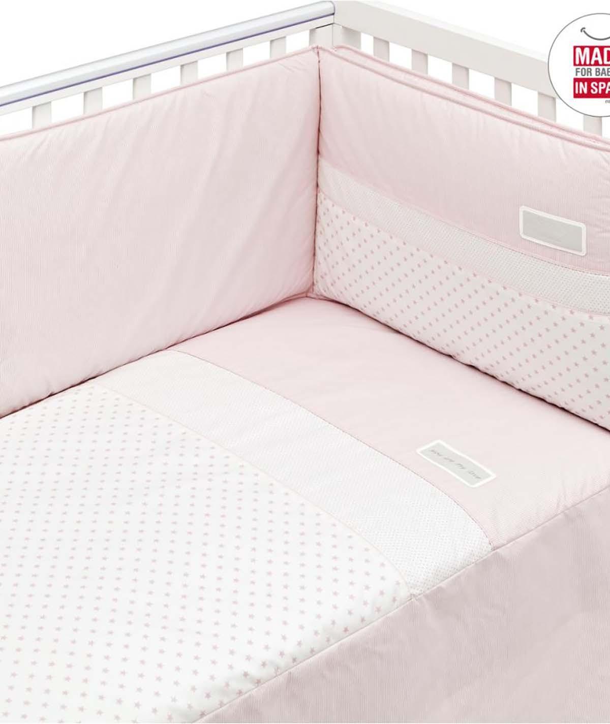 Colcha con Chichonera Protector Cuna Bebé Stars Rosa Cambrass - Nanetes #