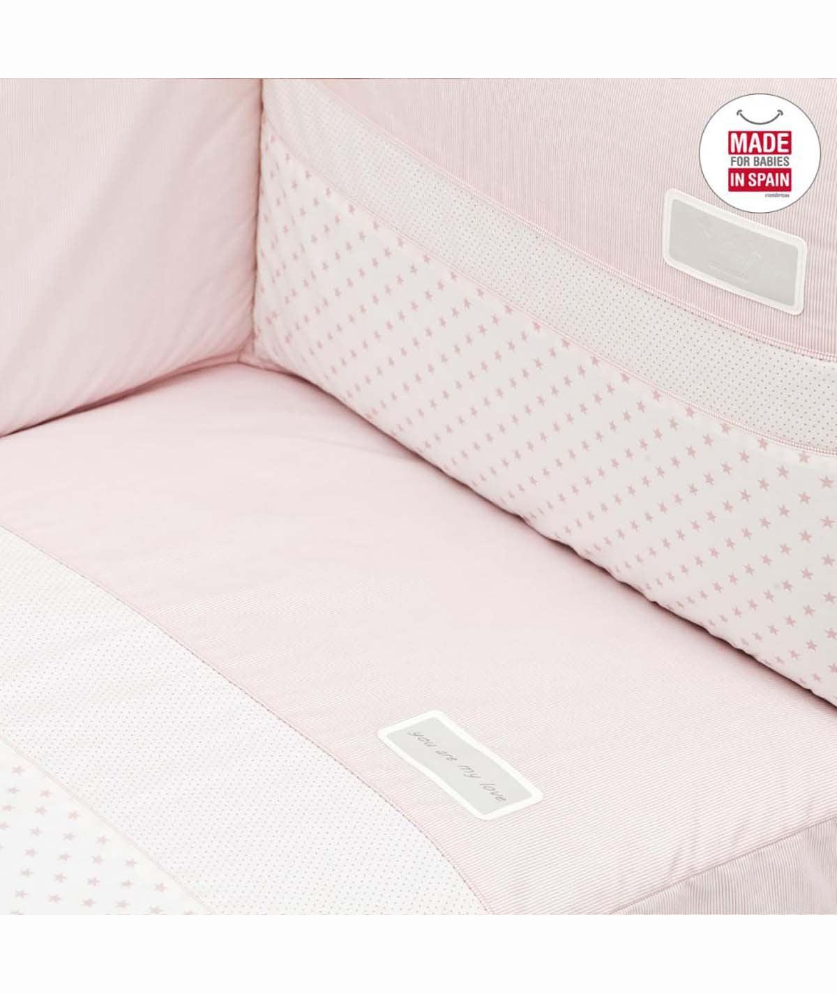 Colcha con Chichonera Protector Cuna Bebé Stars Rosa Cambrass - Nanetes #