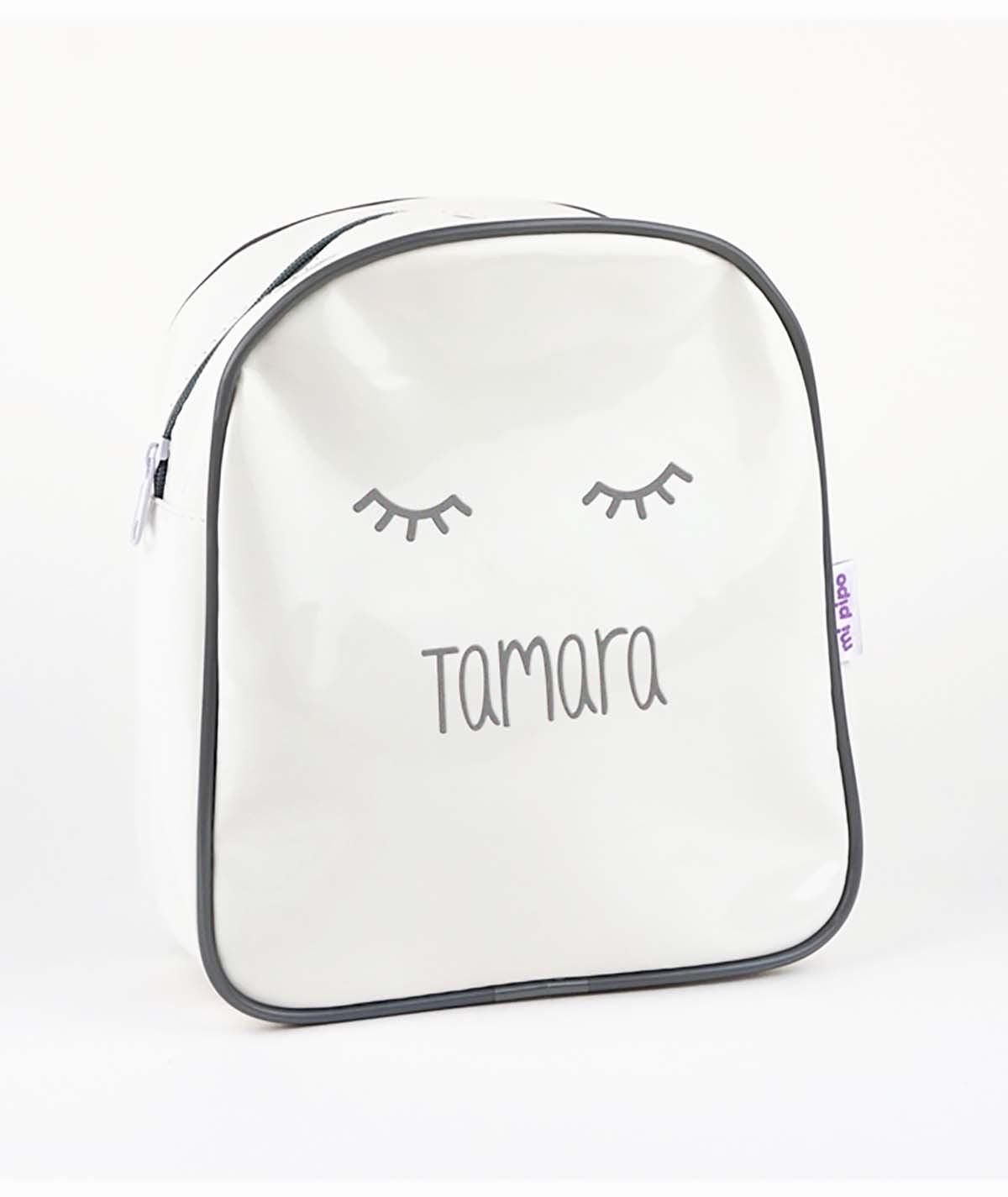 Mochila Personalizada Charol Blanco Pestañas Mi Pipo - Nanetes #