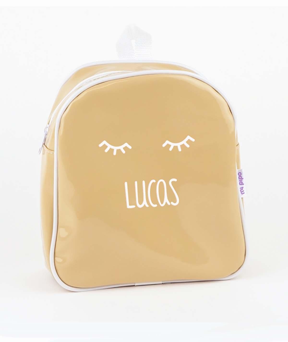 Mochila Personalizada Charol Pestañas Camel Mi Pipo - Nanetes #