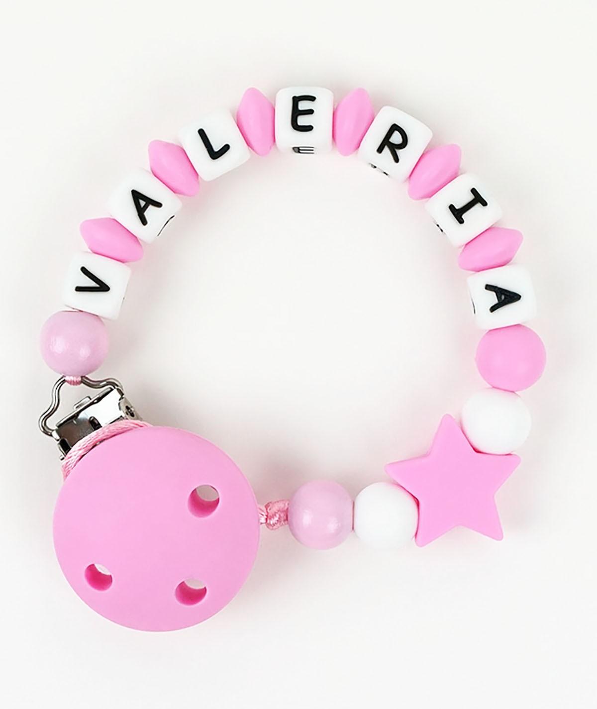 Chupetero Cadenita Silicona Personalizada Mi Pipo Estrella Rosa - Nanetes #