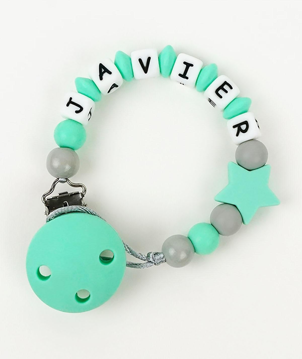 Chupetero Cadenita Silicona Personalizada Mi Pipo Estrella Menta - Nanetes #