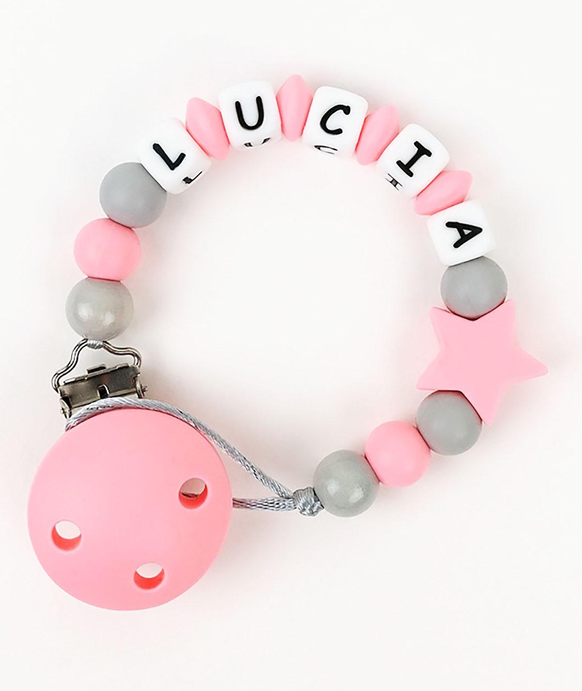 Chupetero Cadenita Silicona Personalizada Mi Pipo Estrella Salmón - Nanetes #