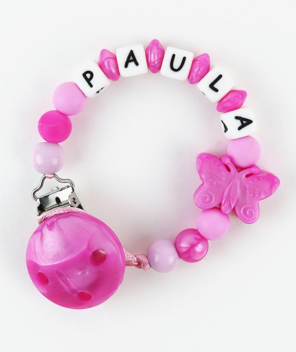 Chupetero Cadenita Silicona Personalizada Mi Pipo Mariposa Nácar Rosa - Nanetes #