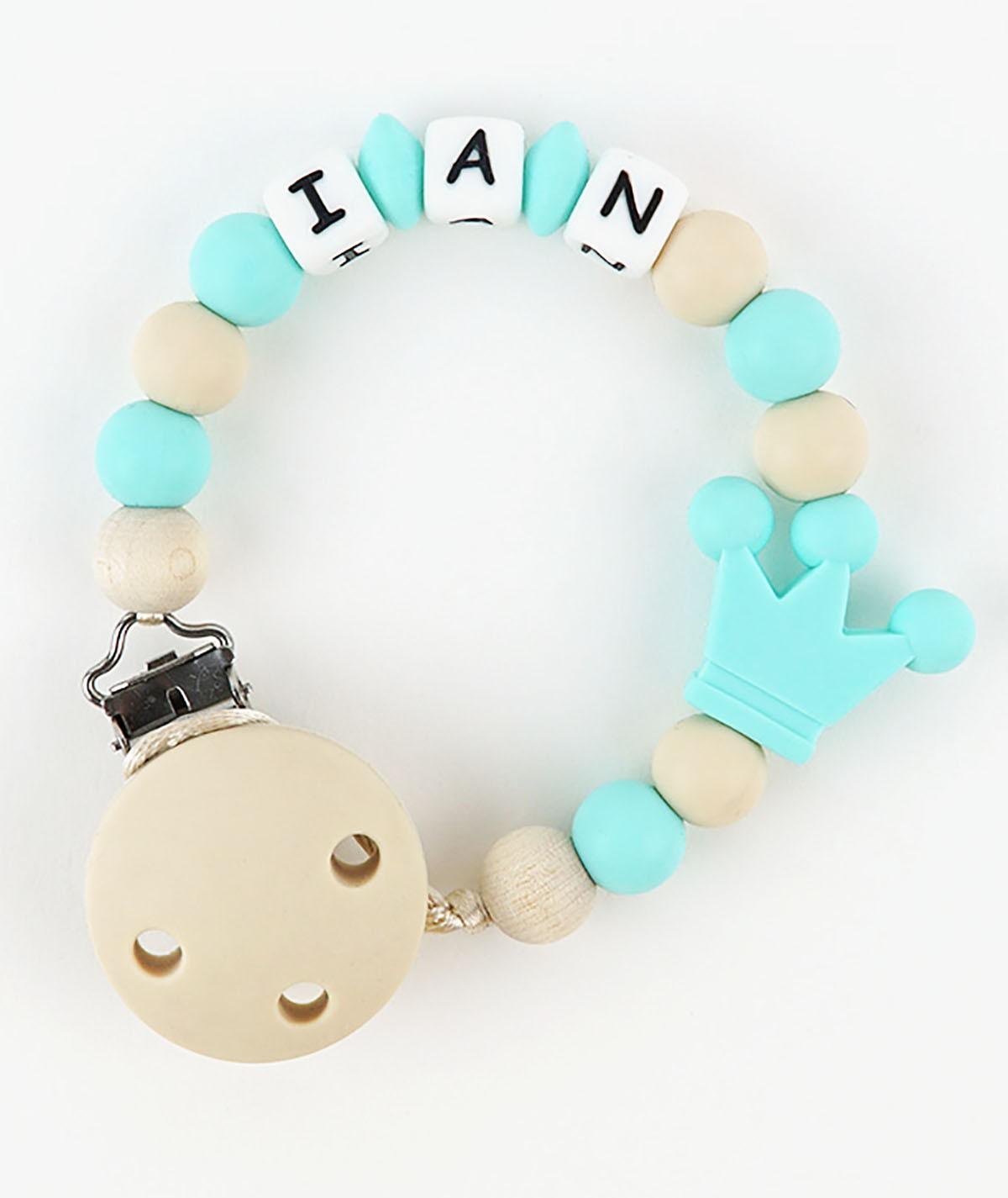 Chupetero Cadenita Silicona Personalizada Mi Pipo Corona Menta - Nanetes #