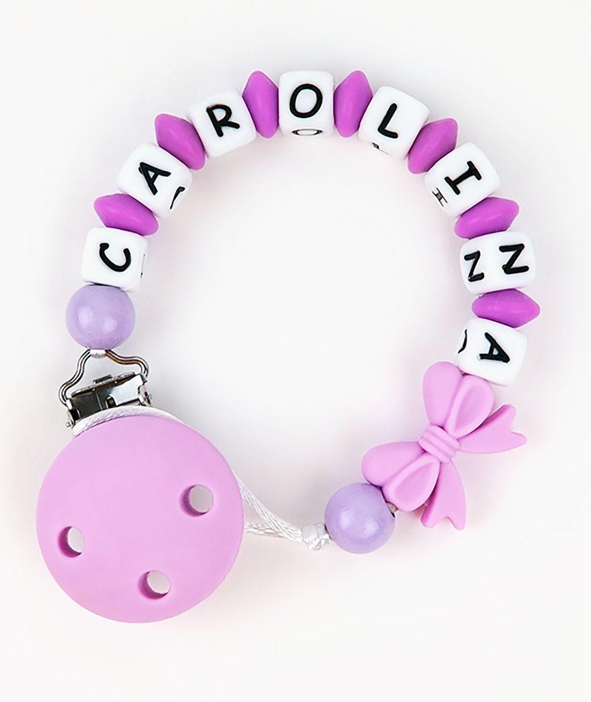 Chupetero Cadenita Silicona Personalizada Mi Pipo Lazo Lila - Nanetes #