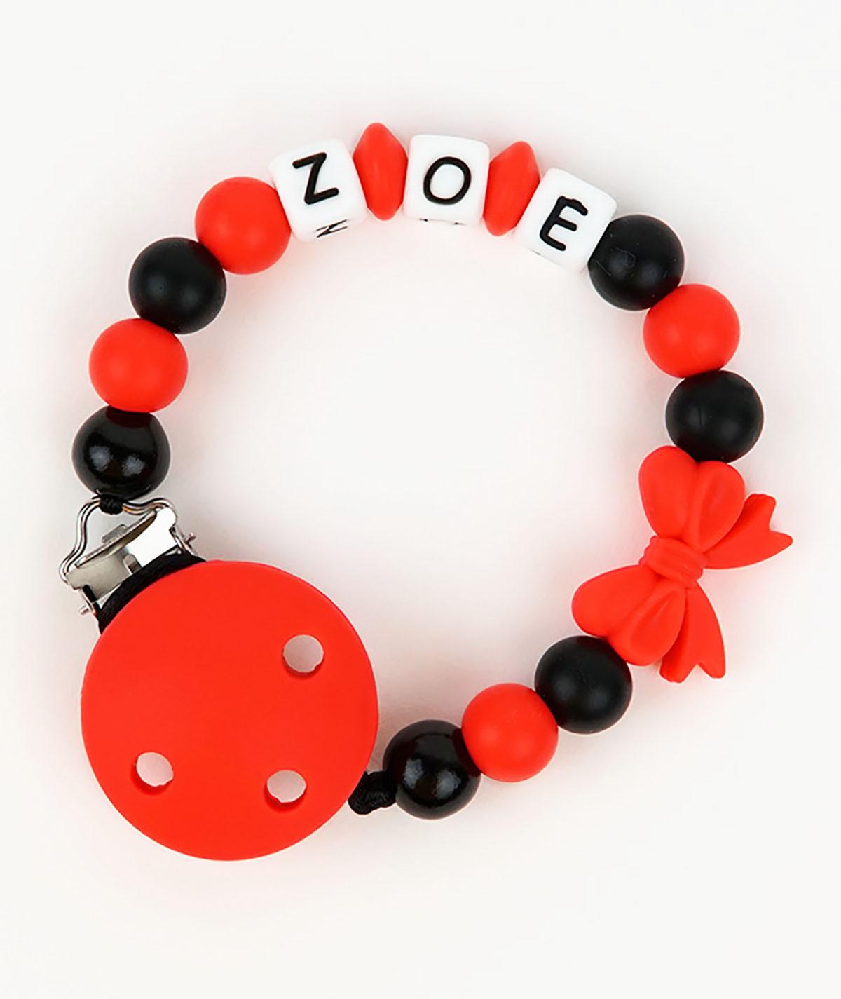 Chupetero Cadenita Silicona Personalizada Mi Pipo Lazo Rojo - Nanetes #