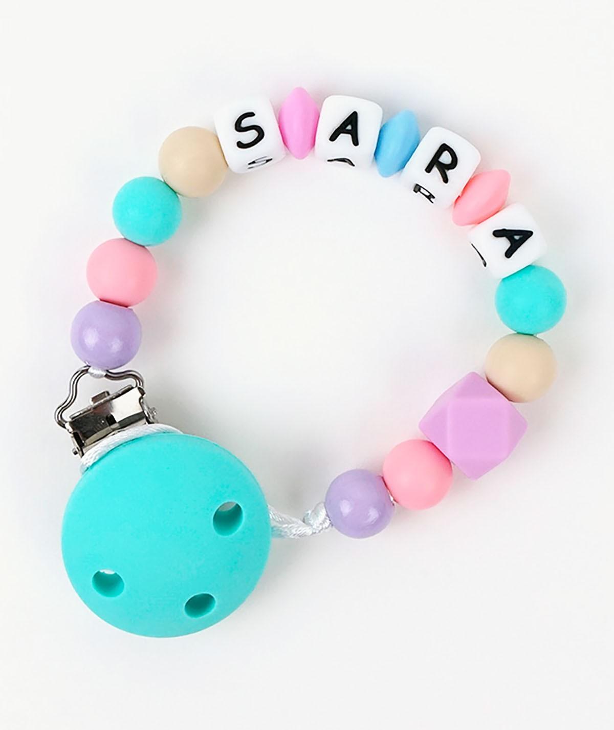 Chupetero Cadenita Silicona Personalizada Mi Pipo Turquesa Multicolor - Nanetes #