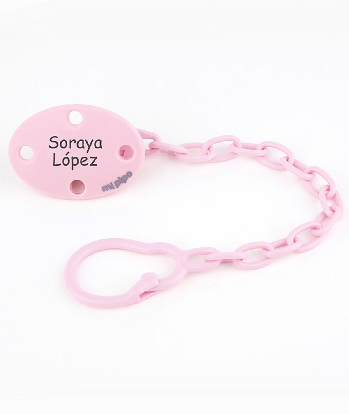 Broche Chupetero Personalizado Pinza Cadenita Rosa Mi Pipo - Nanetes #