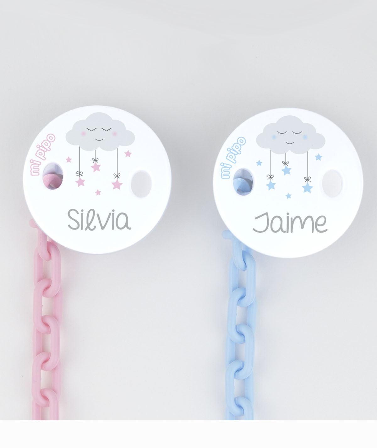 Broche Chupetero Personalizado Pinza Cadenita Deco Nube Mi Pipo - Nanetes #