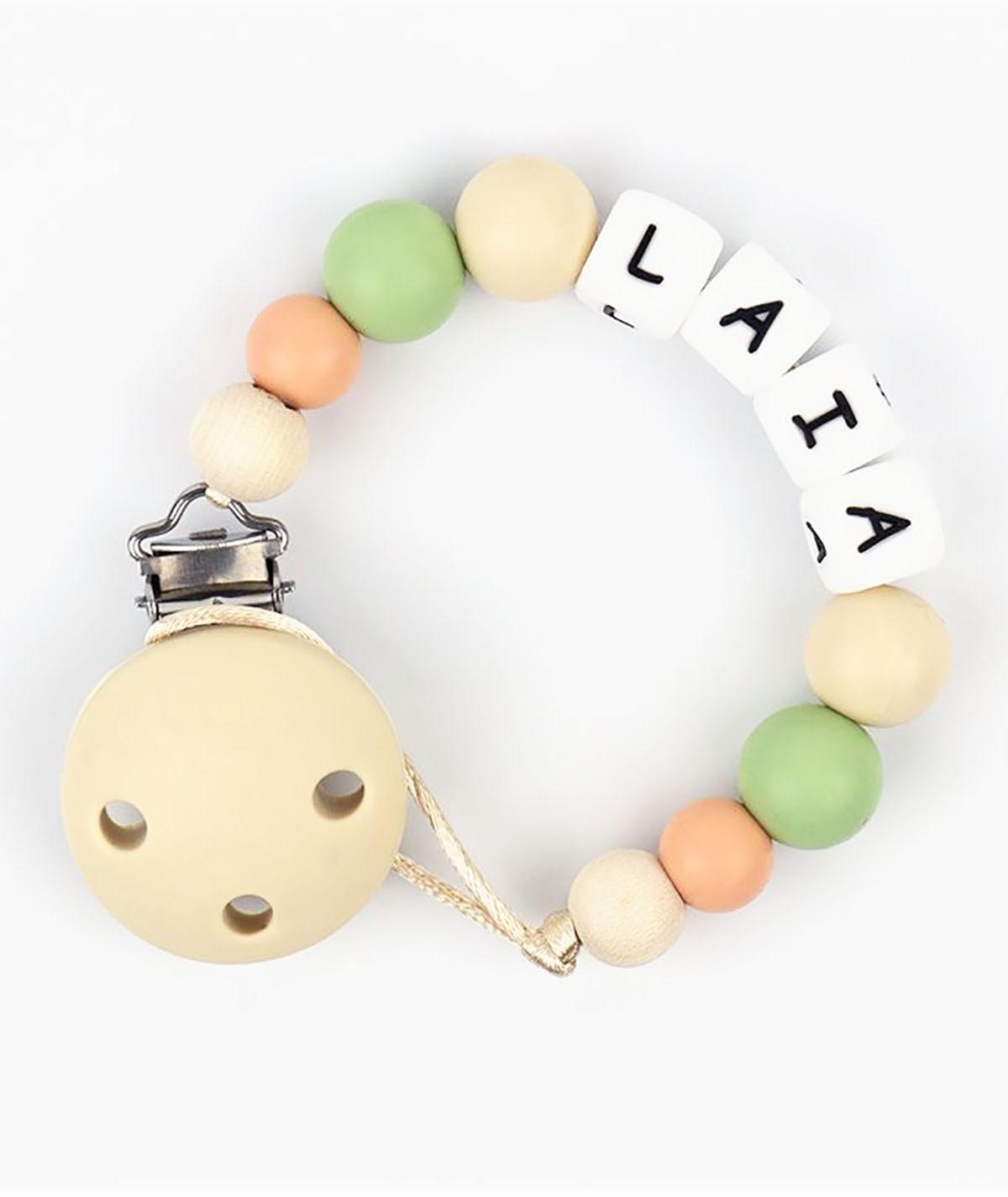 Chupetero Silicona Cadenita Personalizada Mi Pipo Beige - Nanetes #