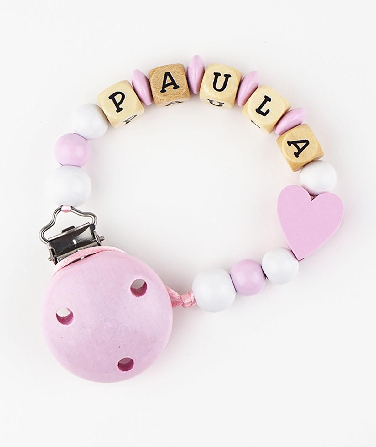 Chupetero Madera Cadenita Personalizada Mi Pipo Corazón Rosa - Nanetes #