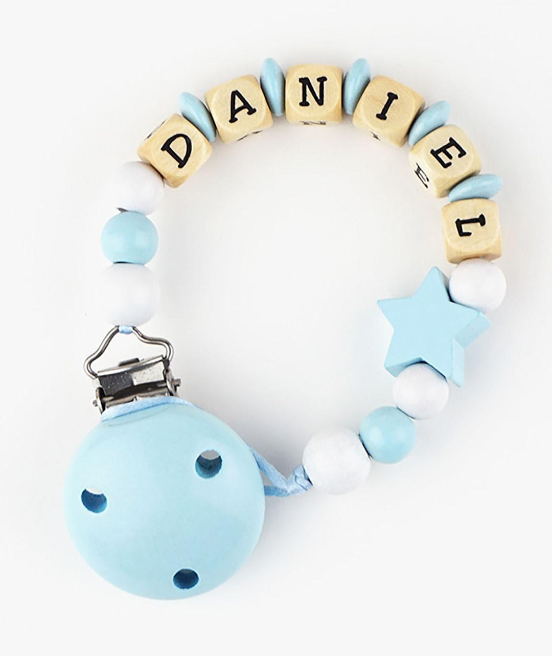 Chupetero Madera Cadenita Personalizada Mi Pipo Estrella Celeste - Nanetes #