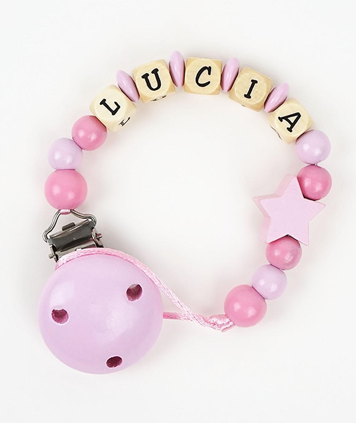 Chupetero Madera Cadenita Personalizada Mi Pipo Estrella Rosas - Nanetes #