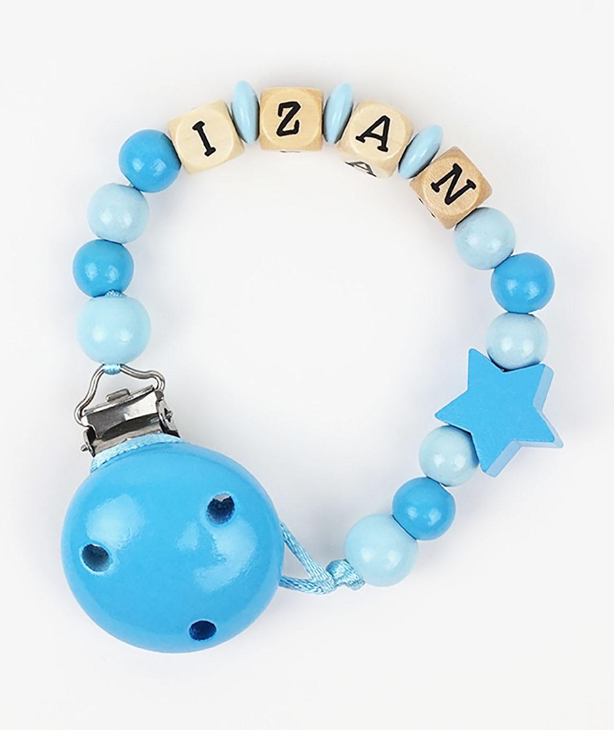 Chupetero Madera Cadenita Personalizada Mi Pipo Estrella Azules - Nanetes #
