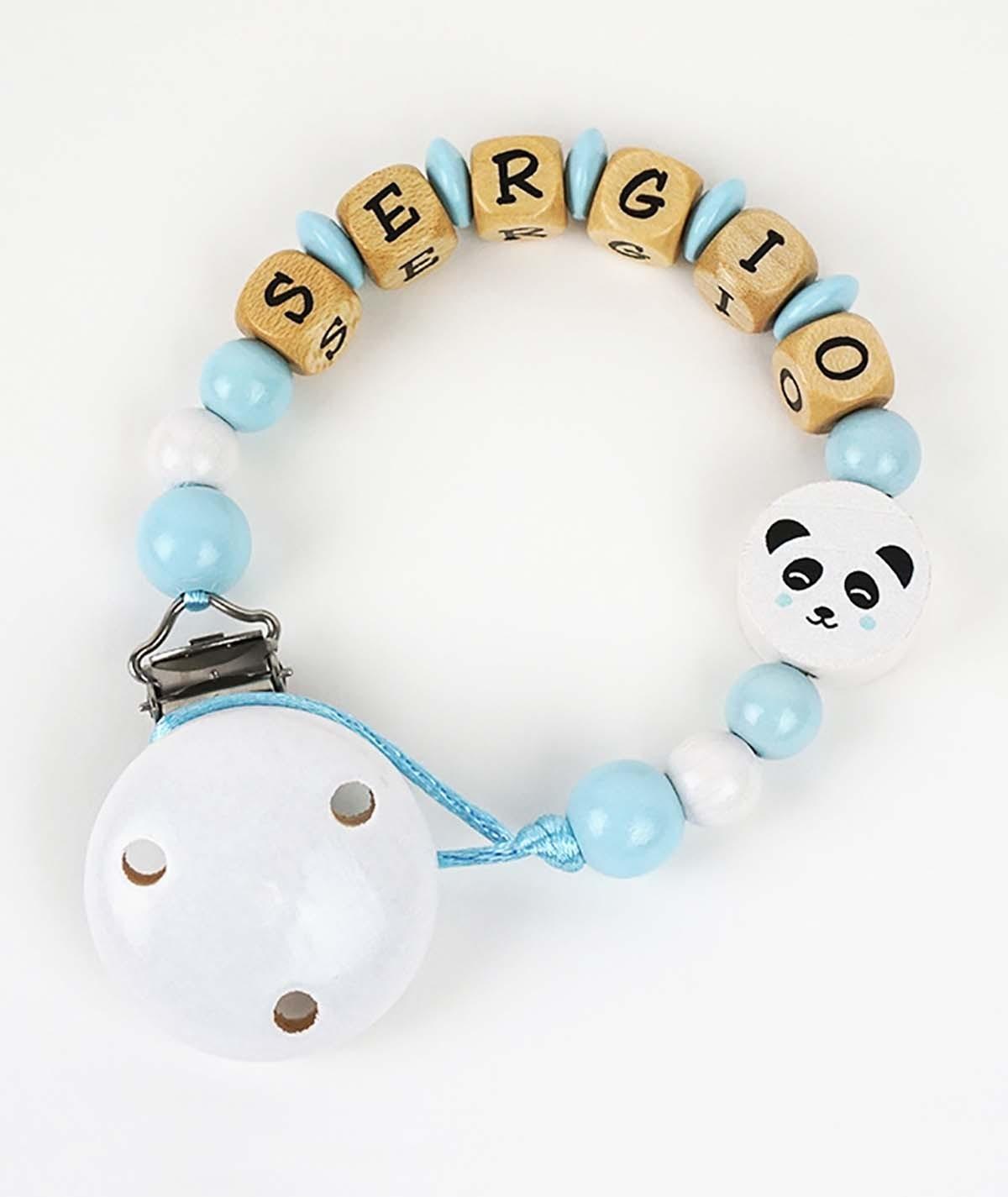 Chupetero Madera Cadenita Personalizada Mi Pipo Panda Celeste - Nanetes #